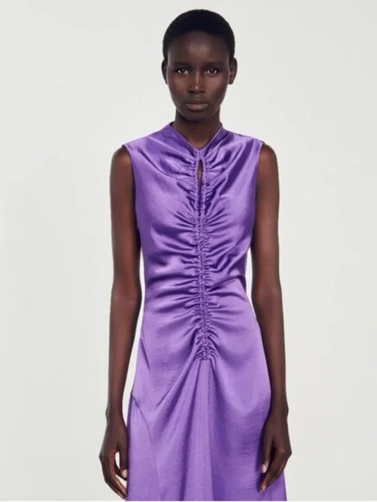 Sandro Titanic Satin Ruched Purple Dress size 36 (US 4) - Picture 5 of 12